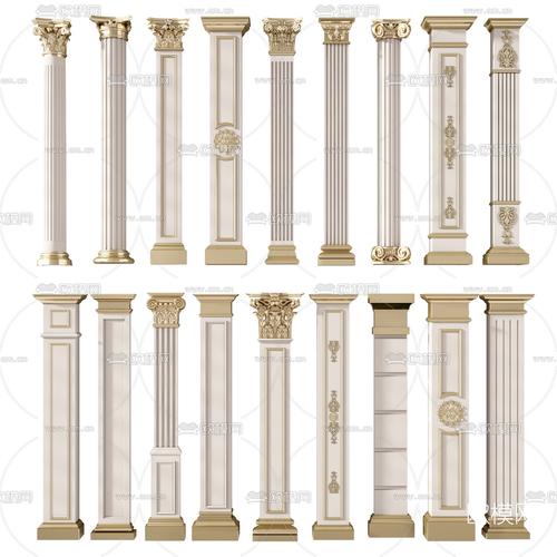 欧式罗马柱柱头圆柱雕花柱3d模型
